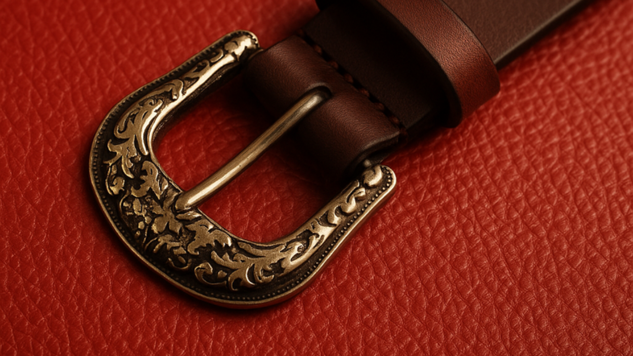 Fibbia decorativa su pelle rossa